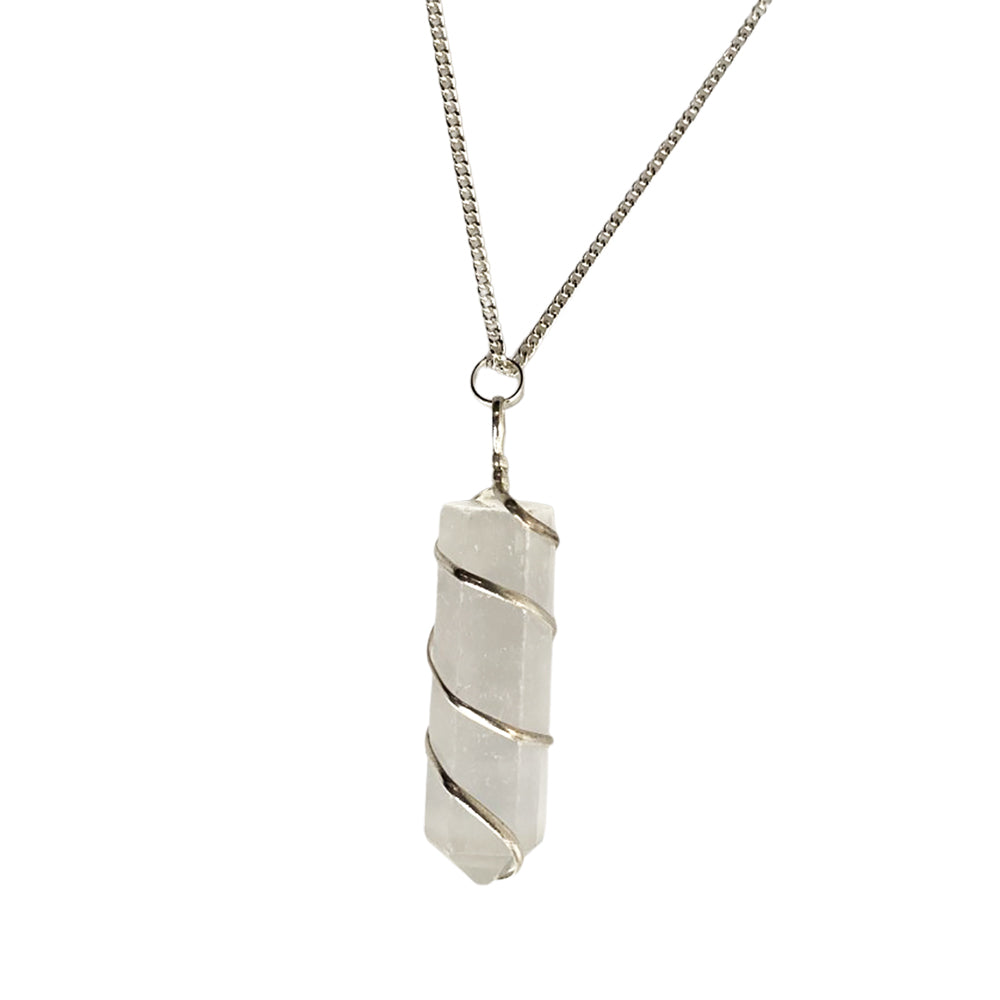 Selenite Wire Wrapped Pencil Pendant