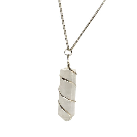 Selenite Wire Wrapped Pencil Pendant