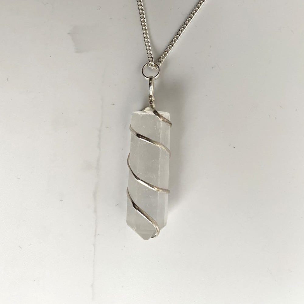 Selenite Wire Wrapped Pencil Pendant