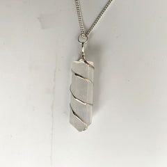 Selenite Wire Wrapped Pencil Pendant