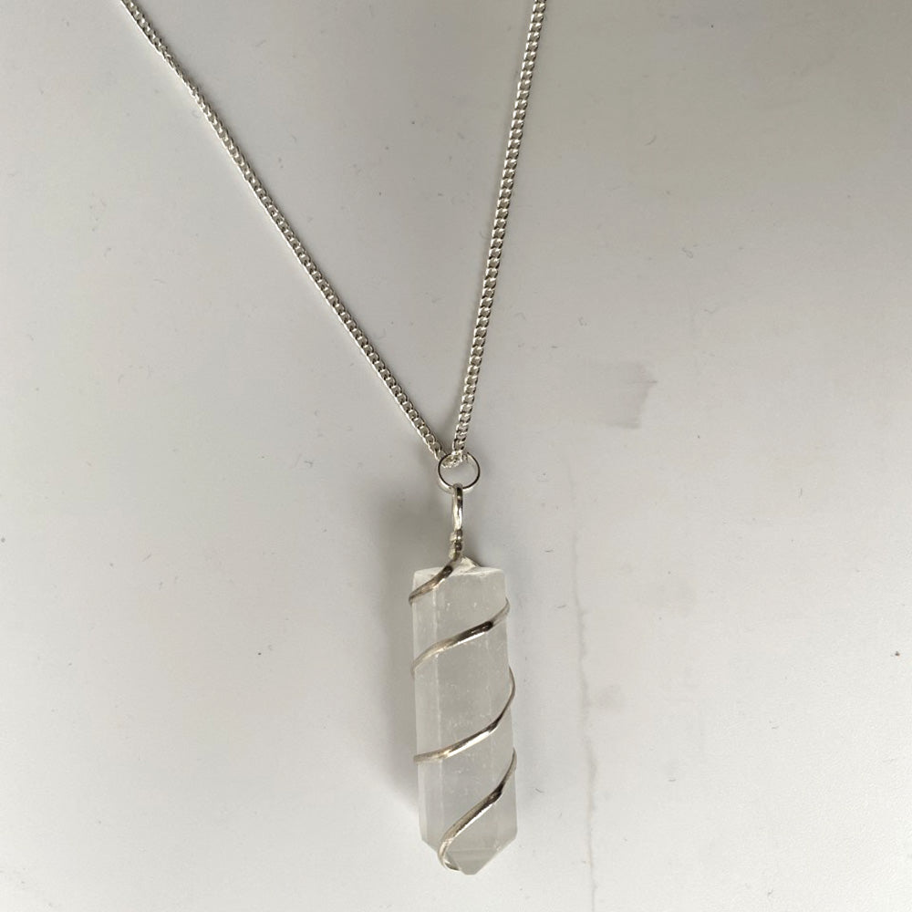 Selenite Wire Wrapped Pencil Pendant