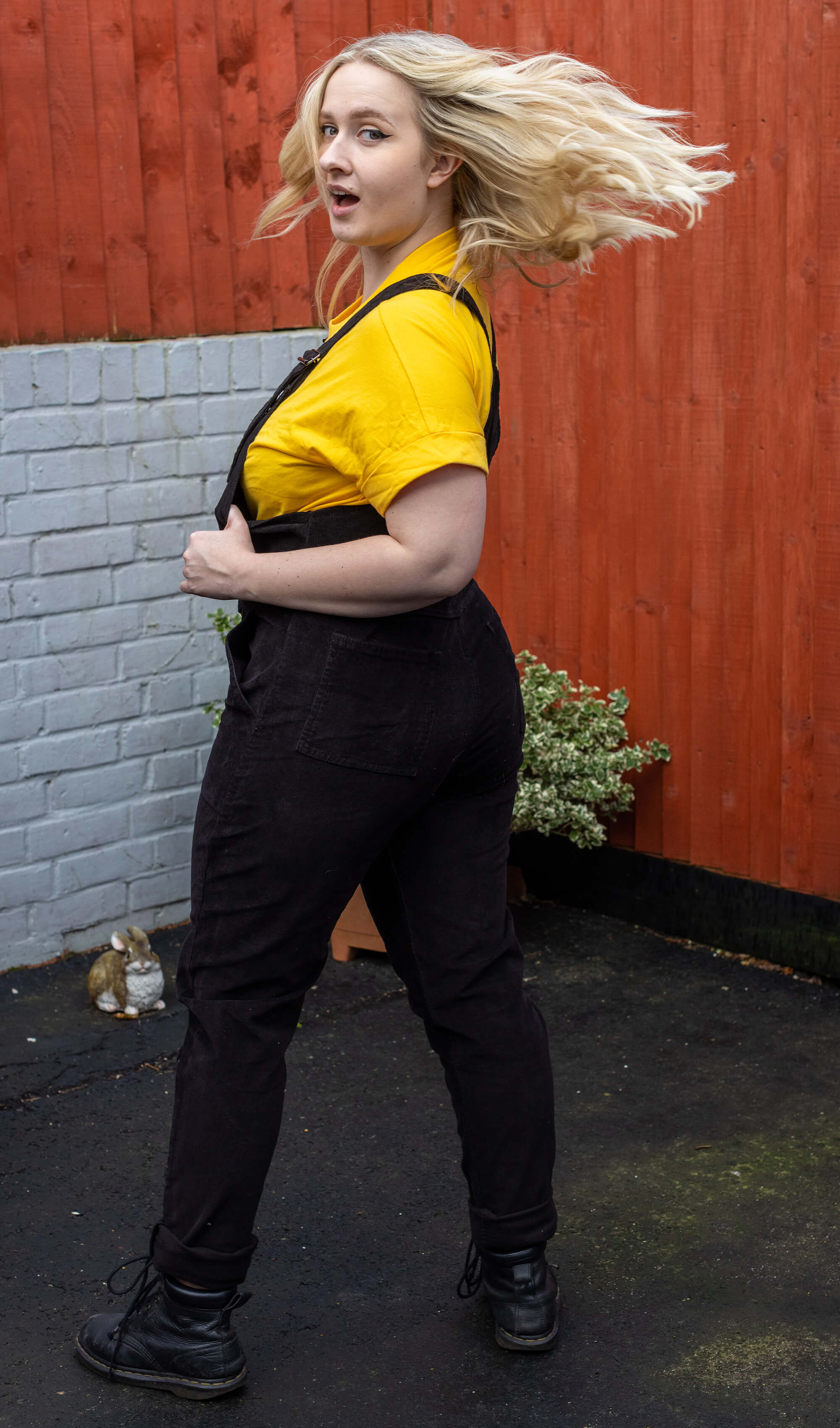 Black Stretch Corduroy Dungarees - Run & Fly