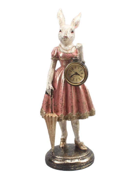 Lady White Rabbit Standing Clock Figure