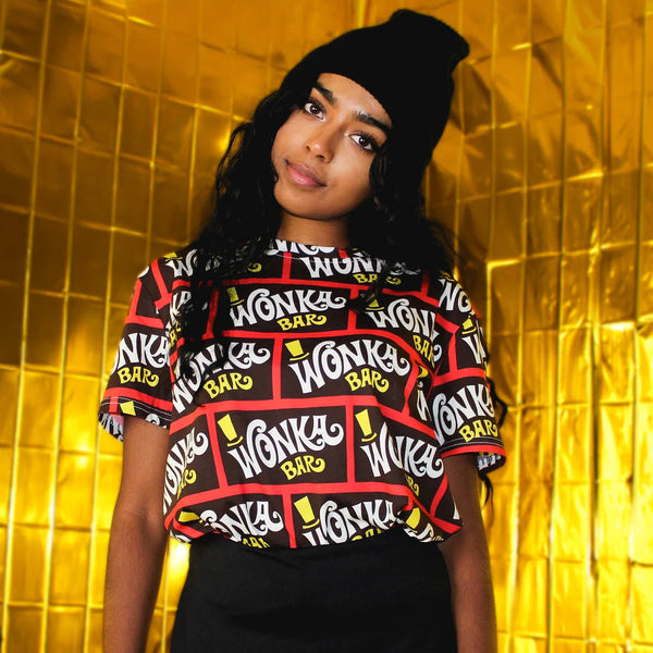 Wonka Bar AOP TShirt Cakeworthy Yella Brick Road