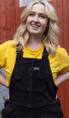 Black Stretch Corduroy Dungarees - Run & Fly