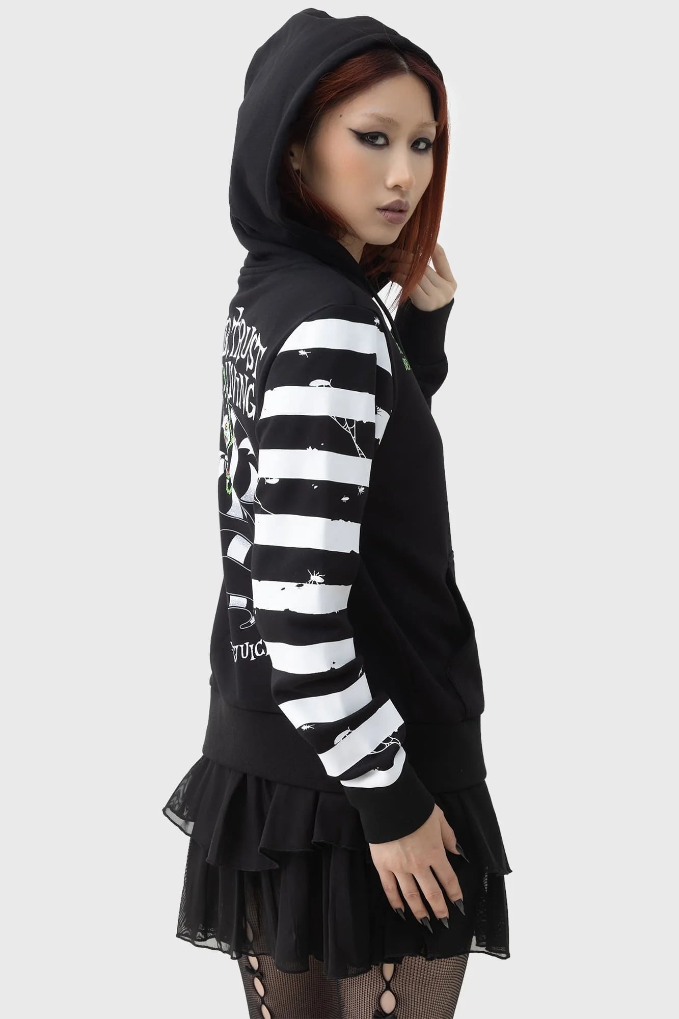 Distressed Stripe Hoodie - Killstar x Beetlejuice