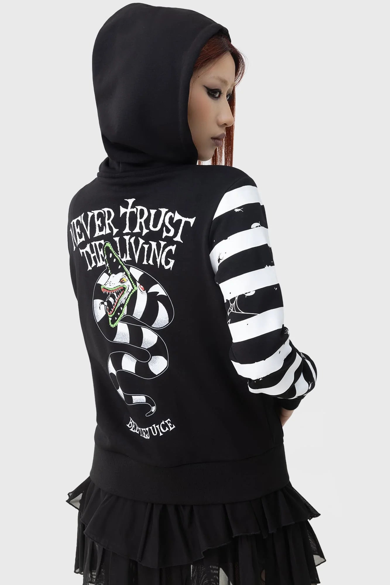 Distressed Stripe Hoodie - Killstar x Beetlejuice