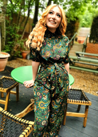 Forest Green Paisley Jumpsuit - Run & Fly