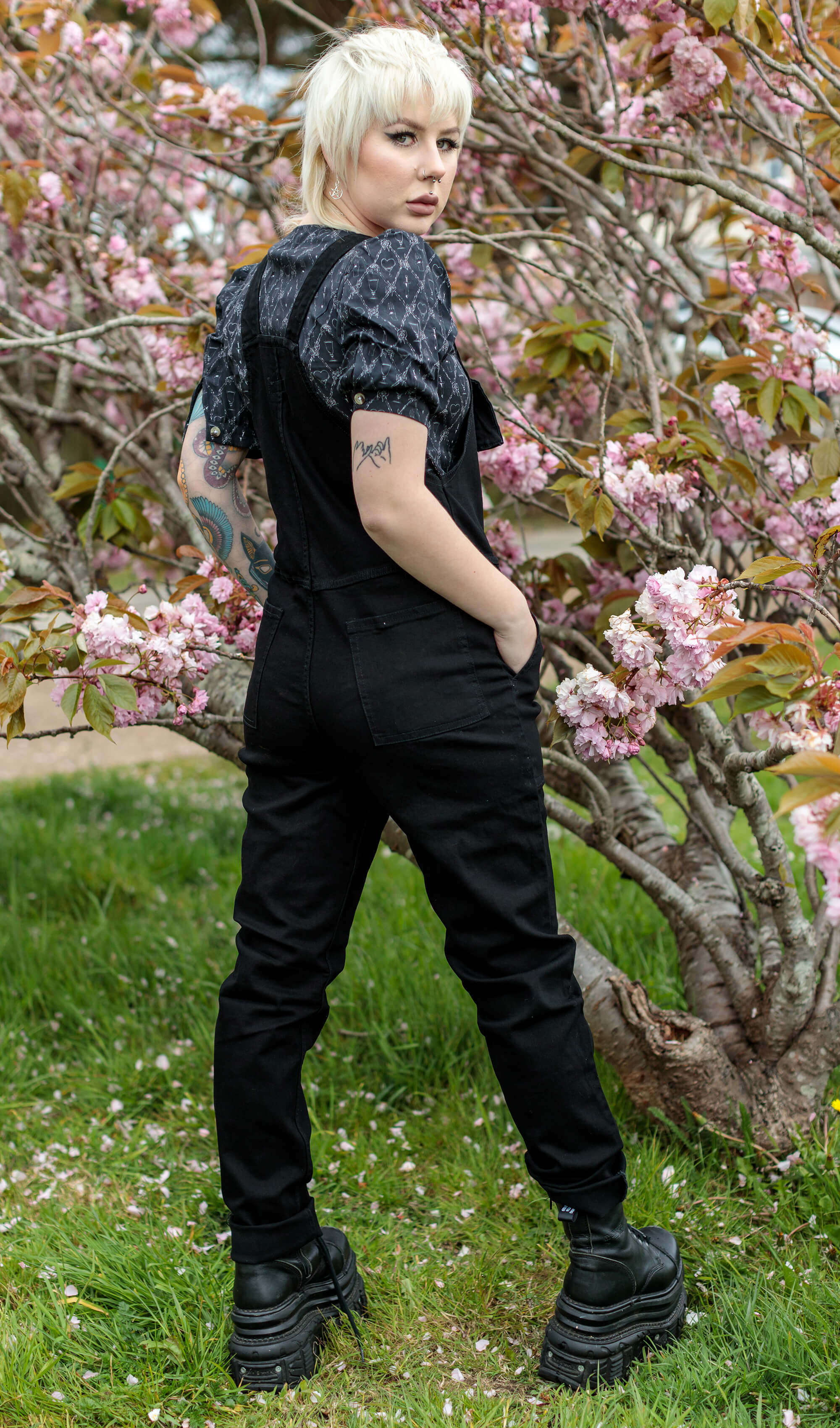 Black Denim Dungarees - Run & Fly