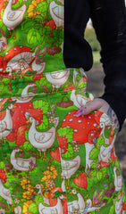 The Mushroom Babes In The Geese Garden Stretch Twill Pinafore Dress - Run & Fly