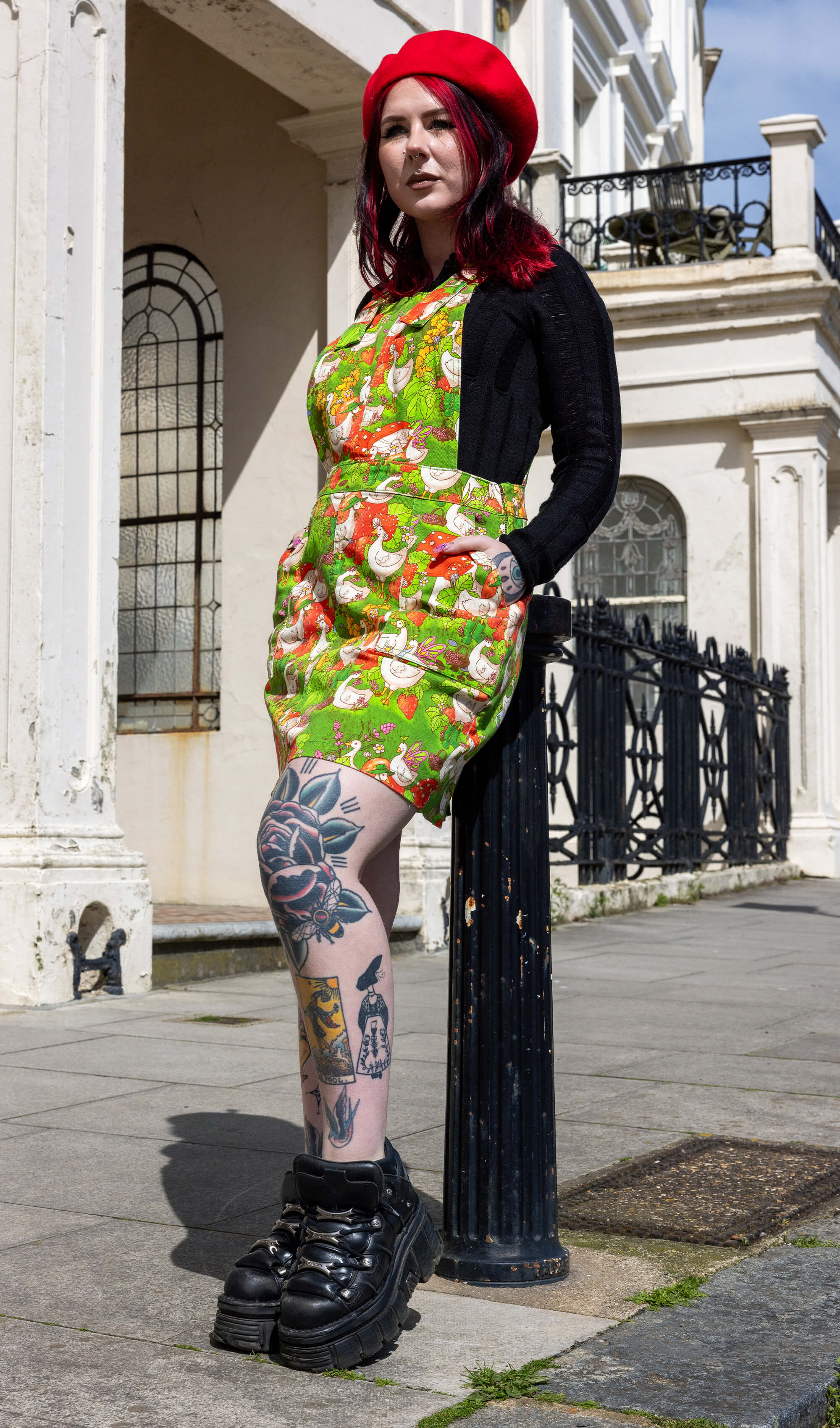 The Mushroom Babes In The Geese Garden Stretch Twill Pinafore Dress - Run & Fly
