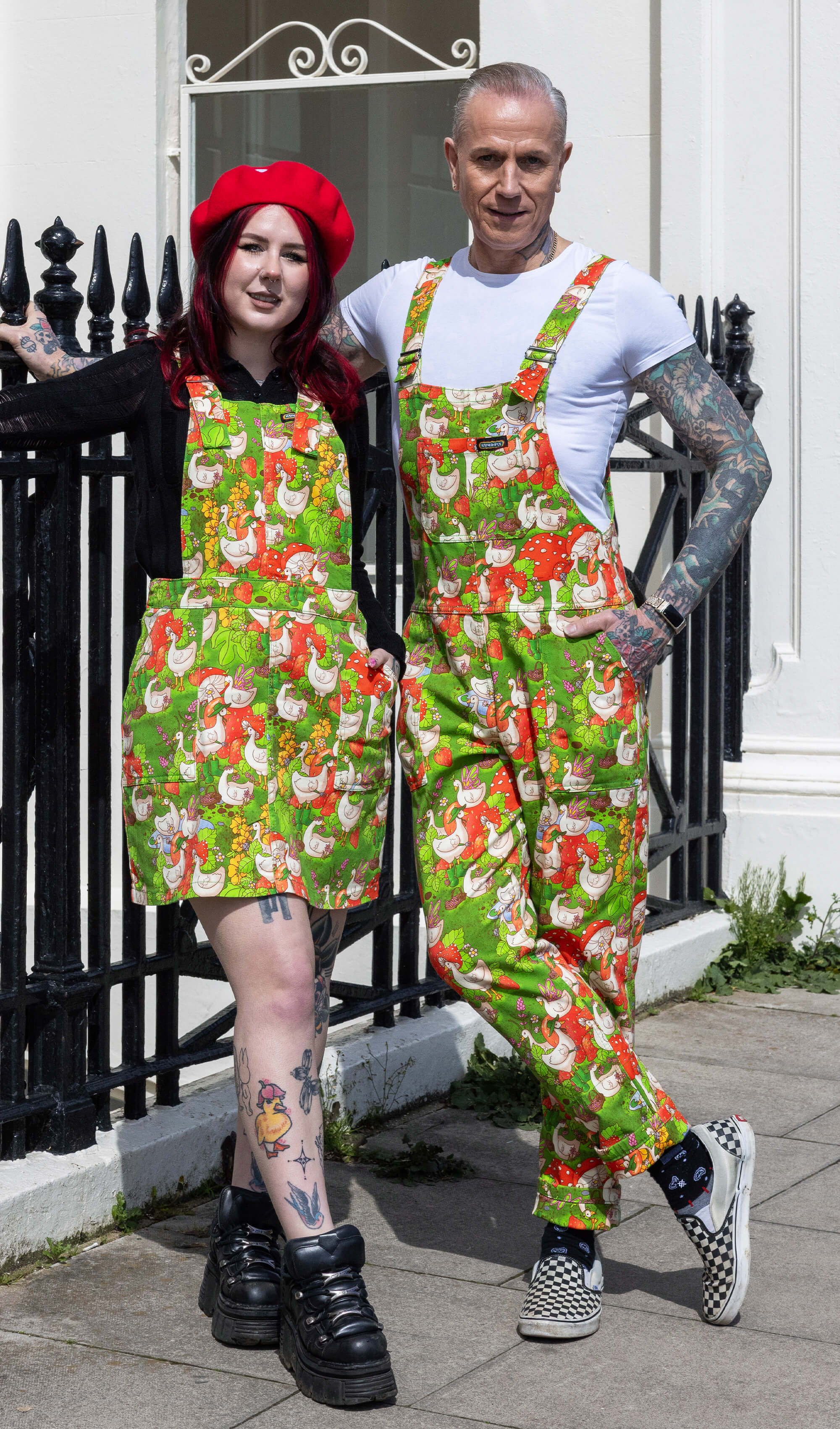 The Mushroom Babes In The Geese Garden Stretch Twill Pinafore Dress - Run & Fly