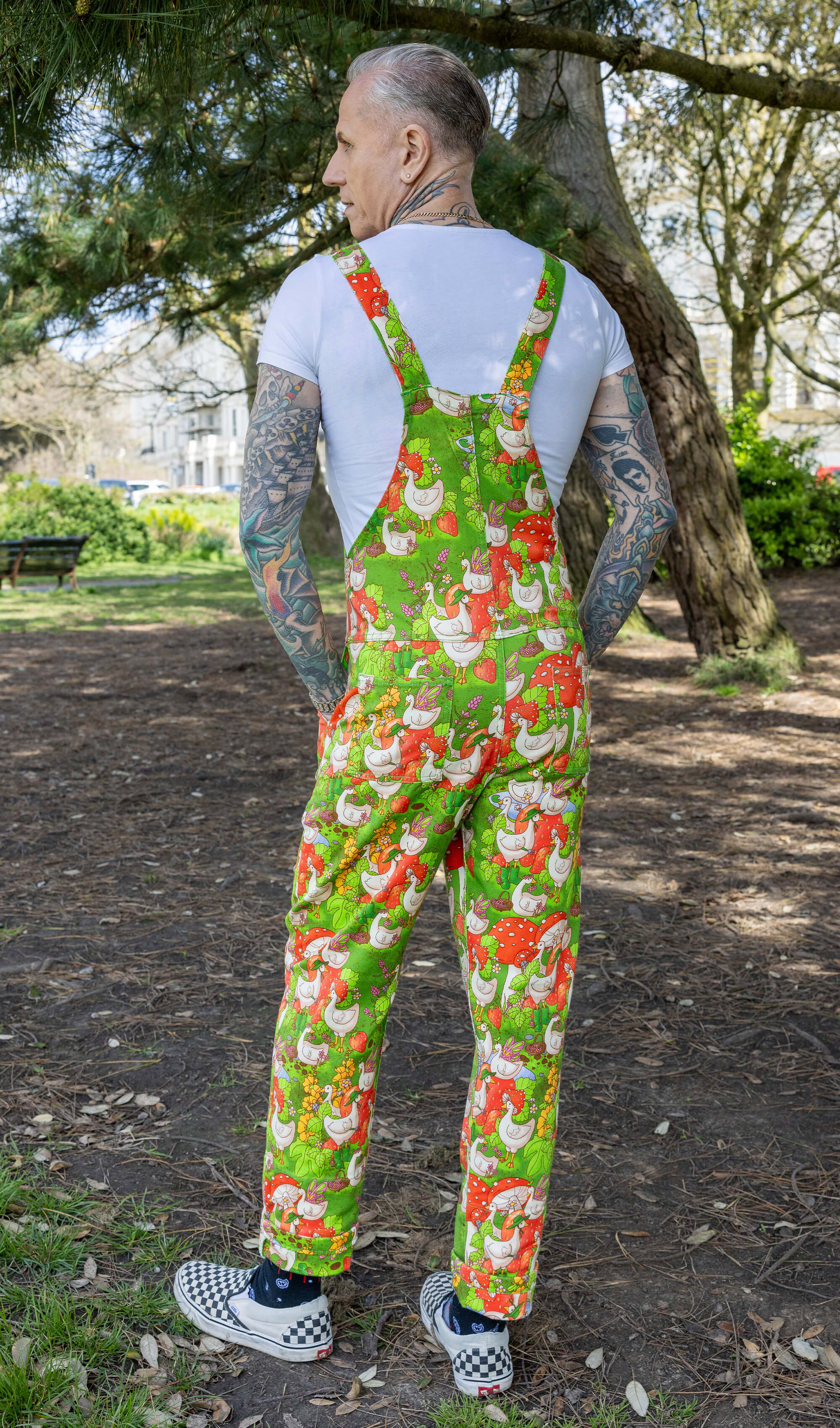The Mushroom Babes In The Geese Garden Stretch Twill Dungarees - Run & Fly