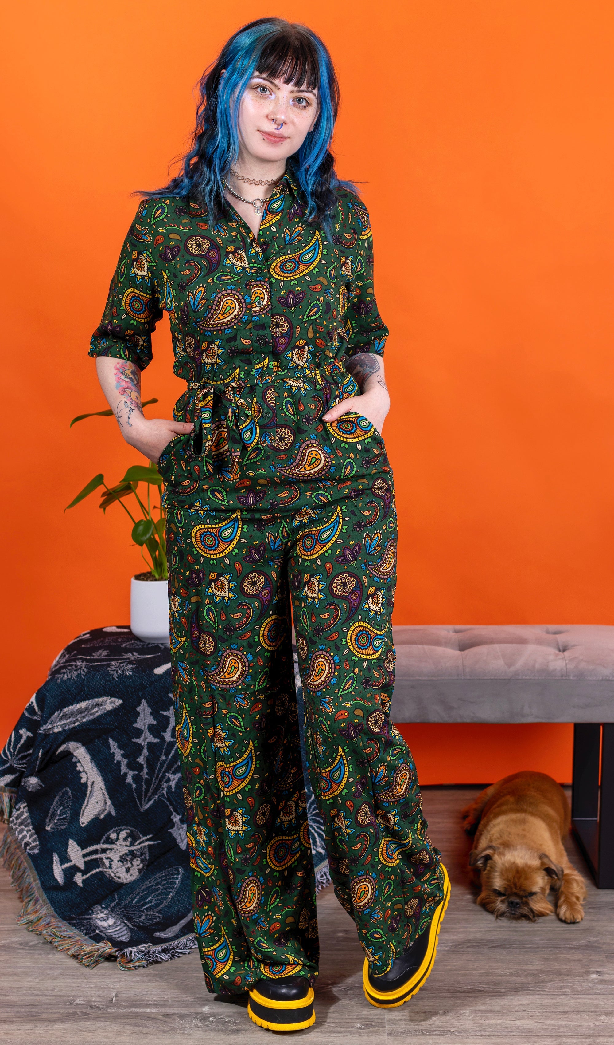 Forest Green Paisley Jumpsuit - Run & Fly