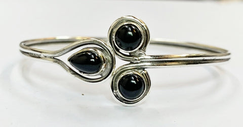 Black Agate Silver Plated Adjustable Trinity Cuff Bangle (Last Available)