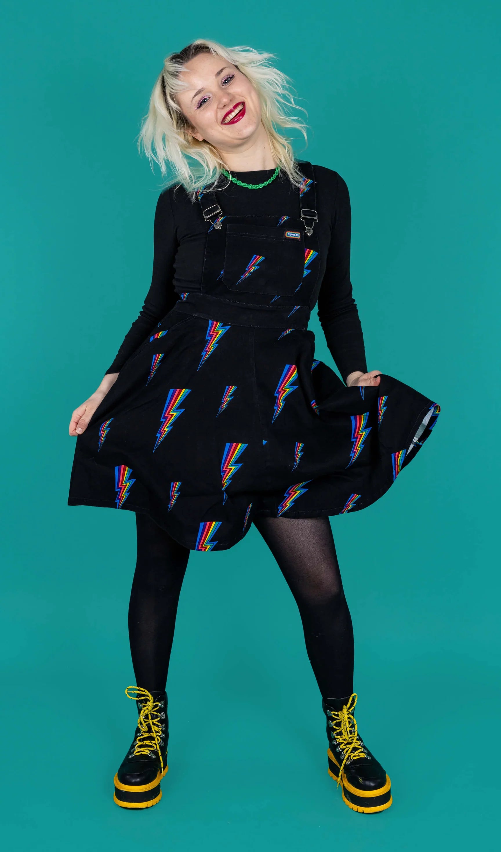 Black Lightning Bolt Flared Pinafore Dress - Run & Fly
