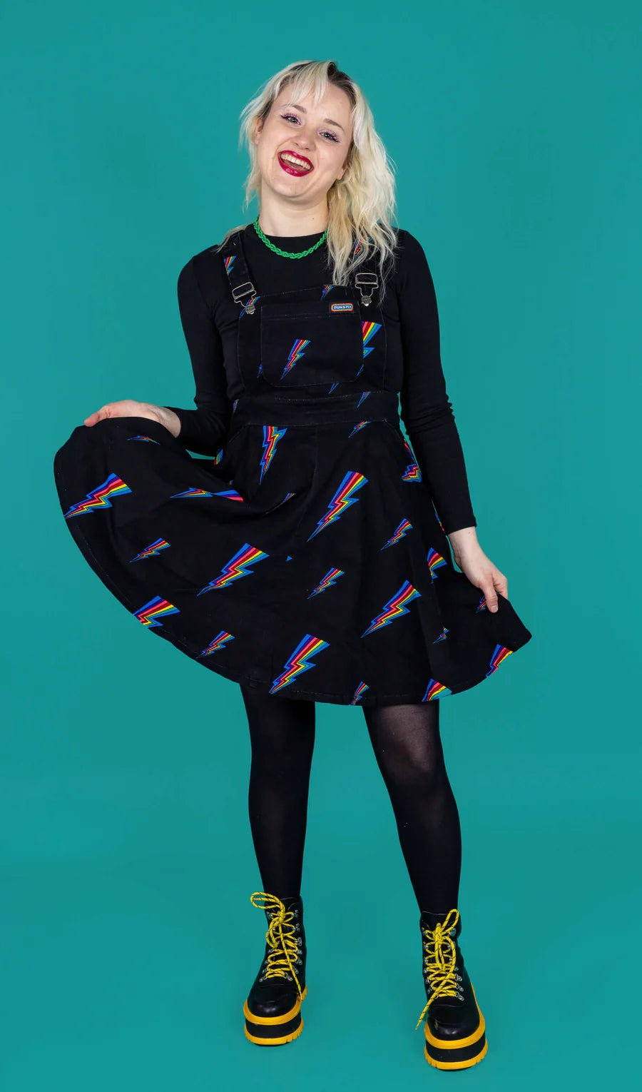 Black Lightning Bolt Flared Pinafore Dress - Run & Fly