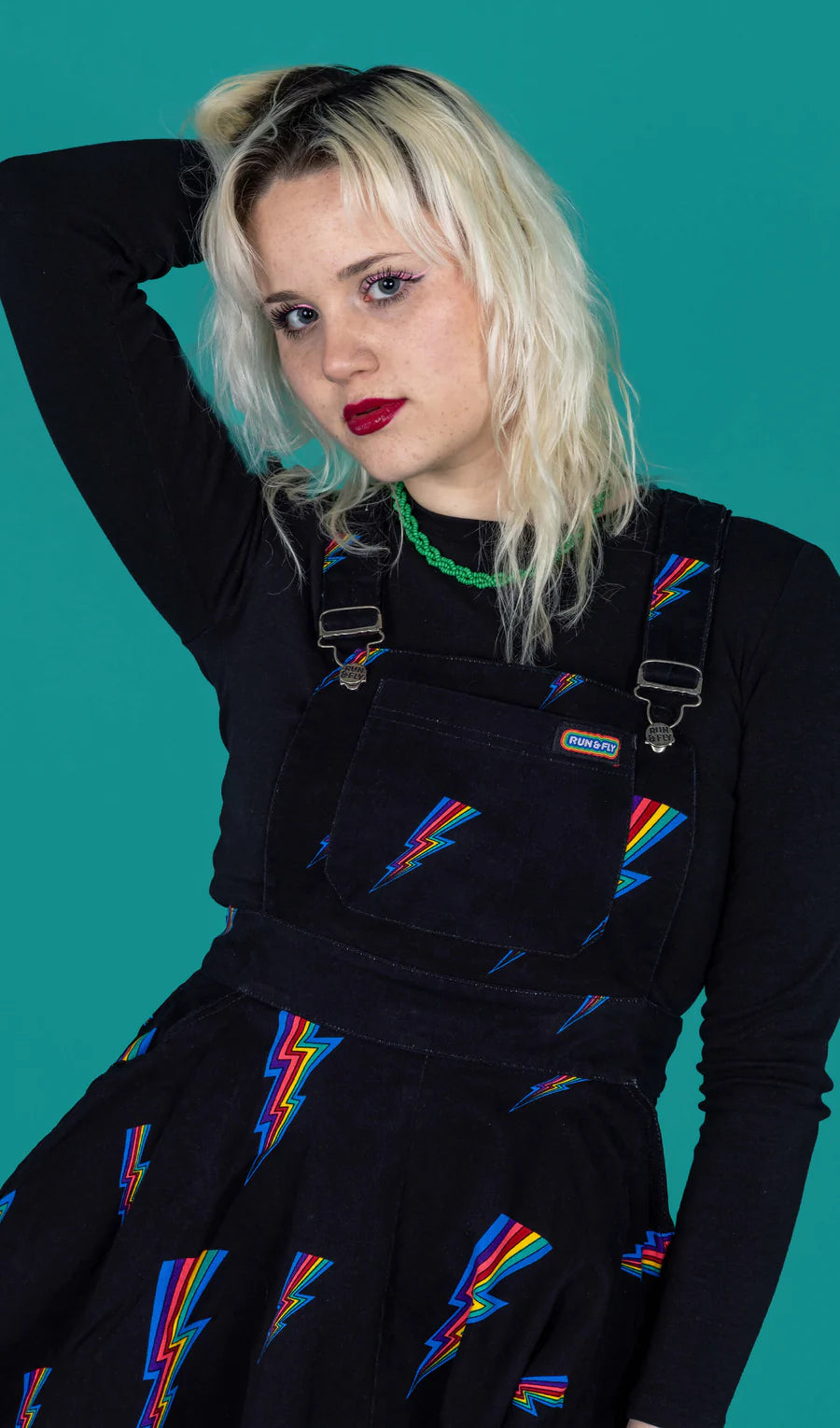Black Lightning Bolt Flared Pinafore Dress - Run & Fly