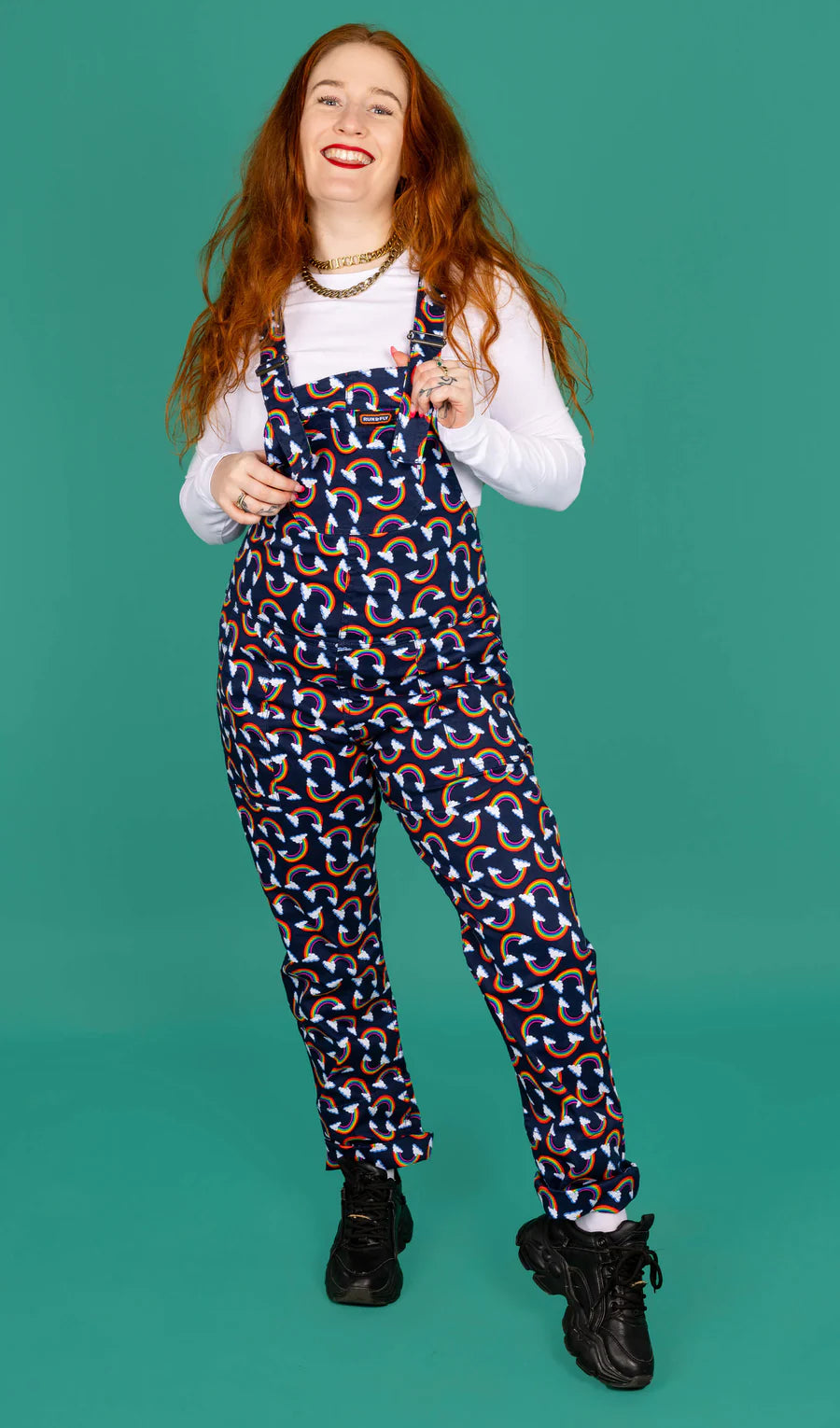 Over the Rainbow & Clouds Stretch Twill Dungarees - Run & Fly