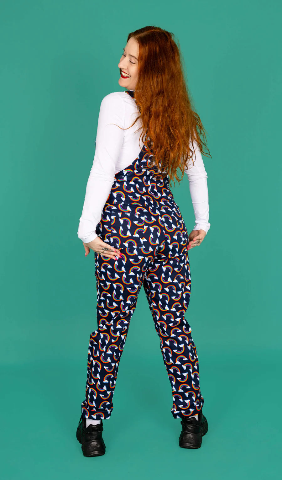 Over the Rainbow & Clouds Stretch Twill Dungarees - Run & Fly