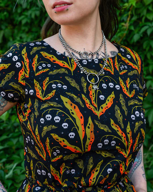 Poison and Plants Stretch Belted Tea Dress with Pockets - Run & Fly x Clare Lewis