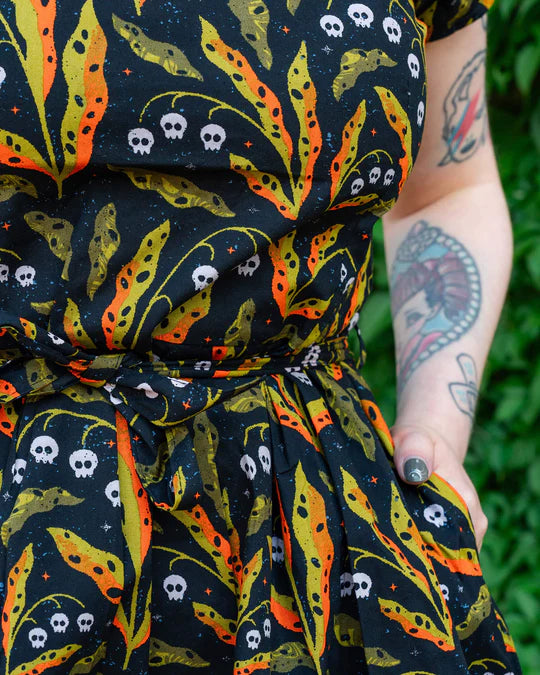 Poison and Plants Stretch Belted Tea Dress with Pockets - Run & Fly x Clare Lewis