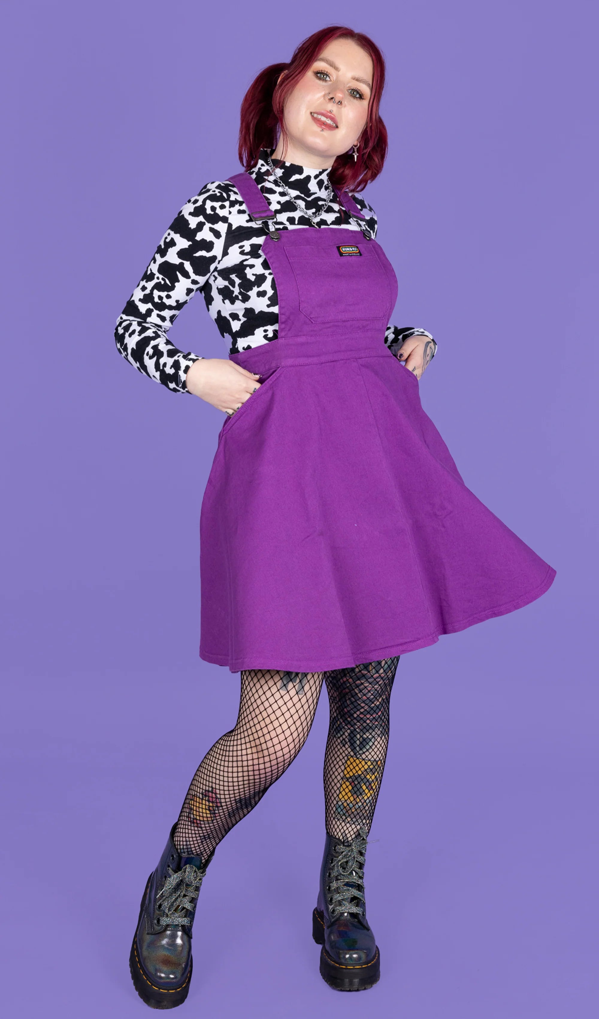 Purple Stretch Twill Flared Pinafore Dress - Run & Fly
