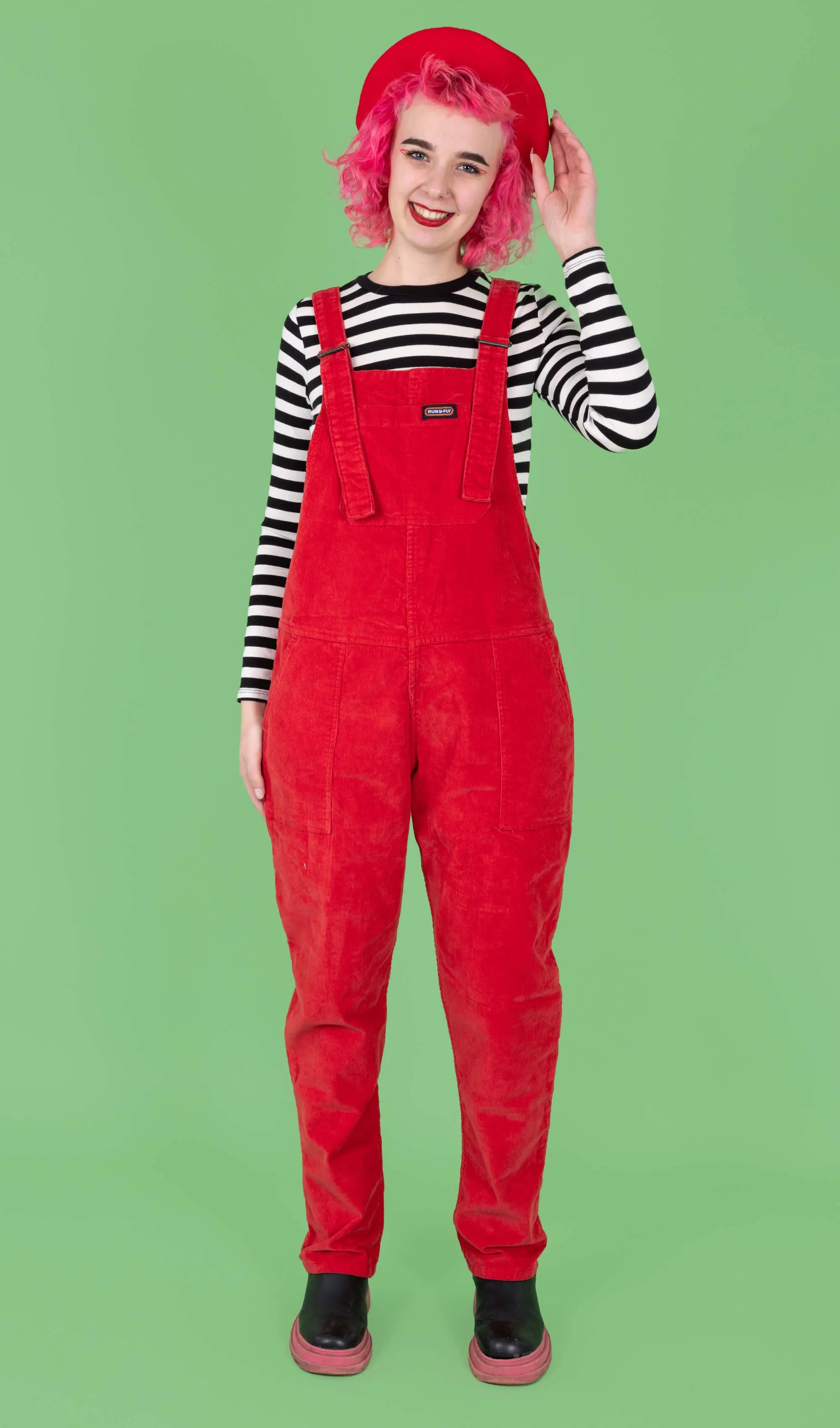 Red Stretch Corduroy Dungarees - Run & Fly