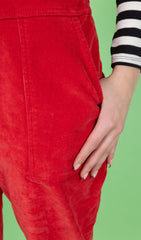 Red Stretch Corduroy Dungarees - Run & Fly