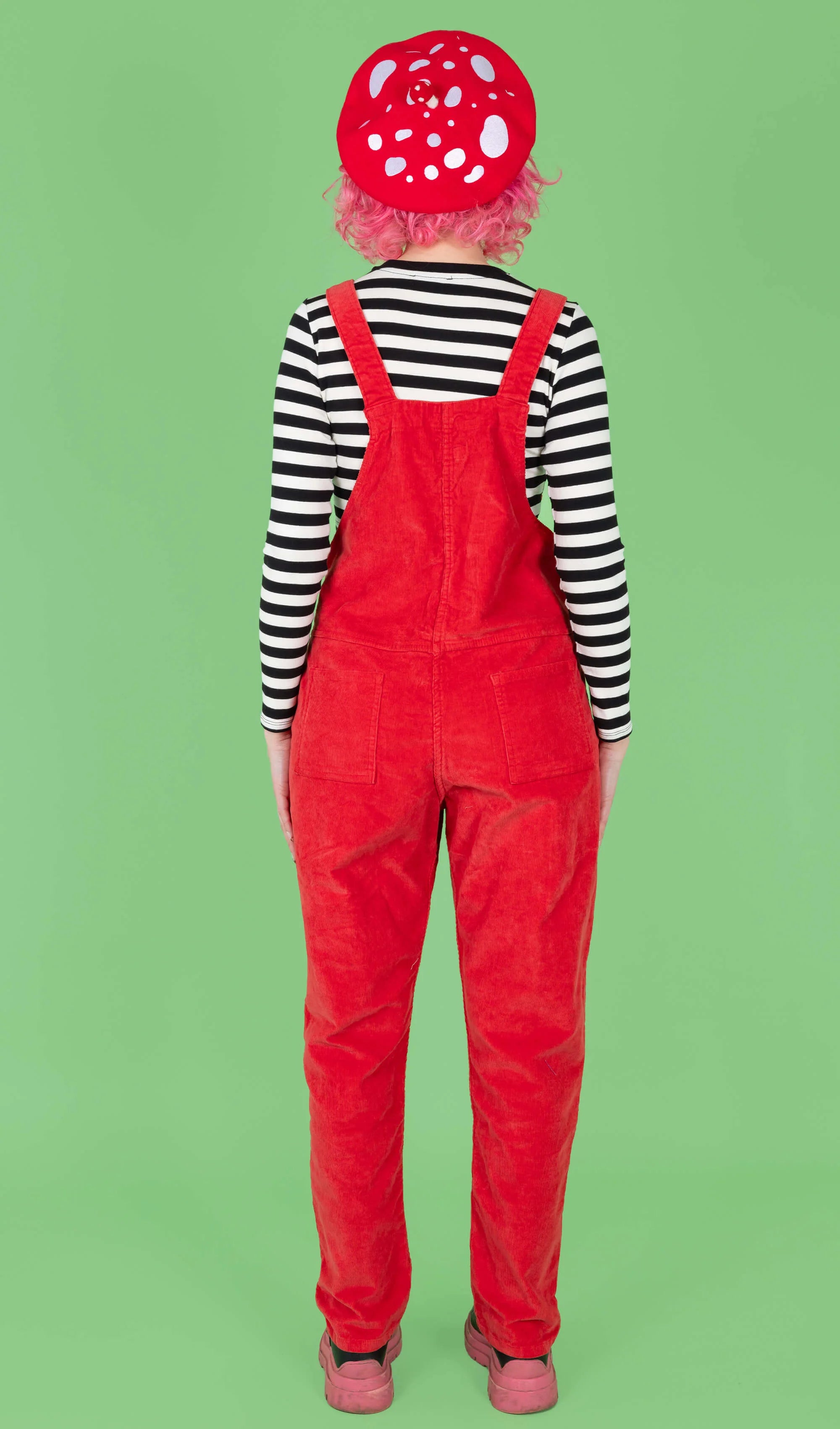 Red Stretch Corduroy Dungarees - Run & Fly