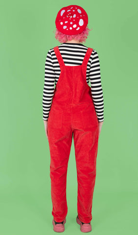 Red Stretch Corduroy Dungarees - Run & Fly