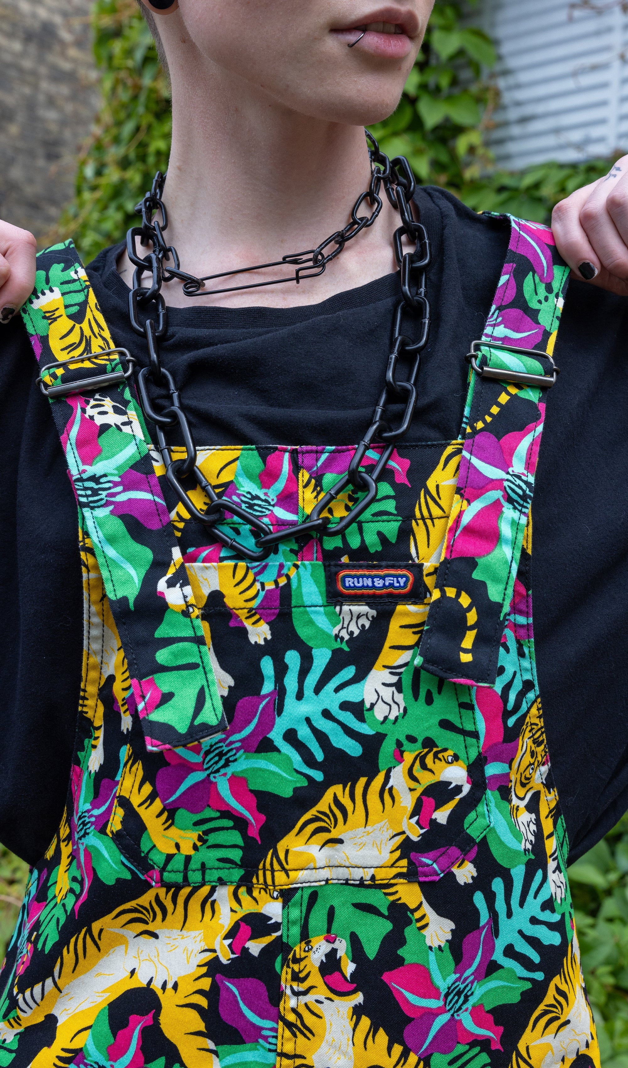 Black Tiger Lily Twill Dungarees - Run & Fly