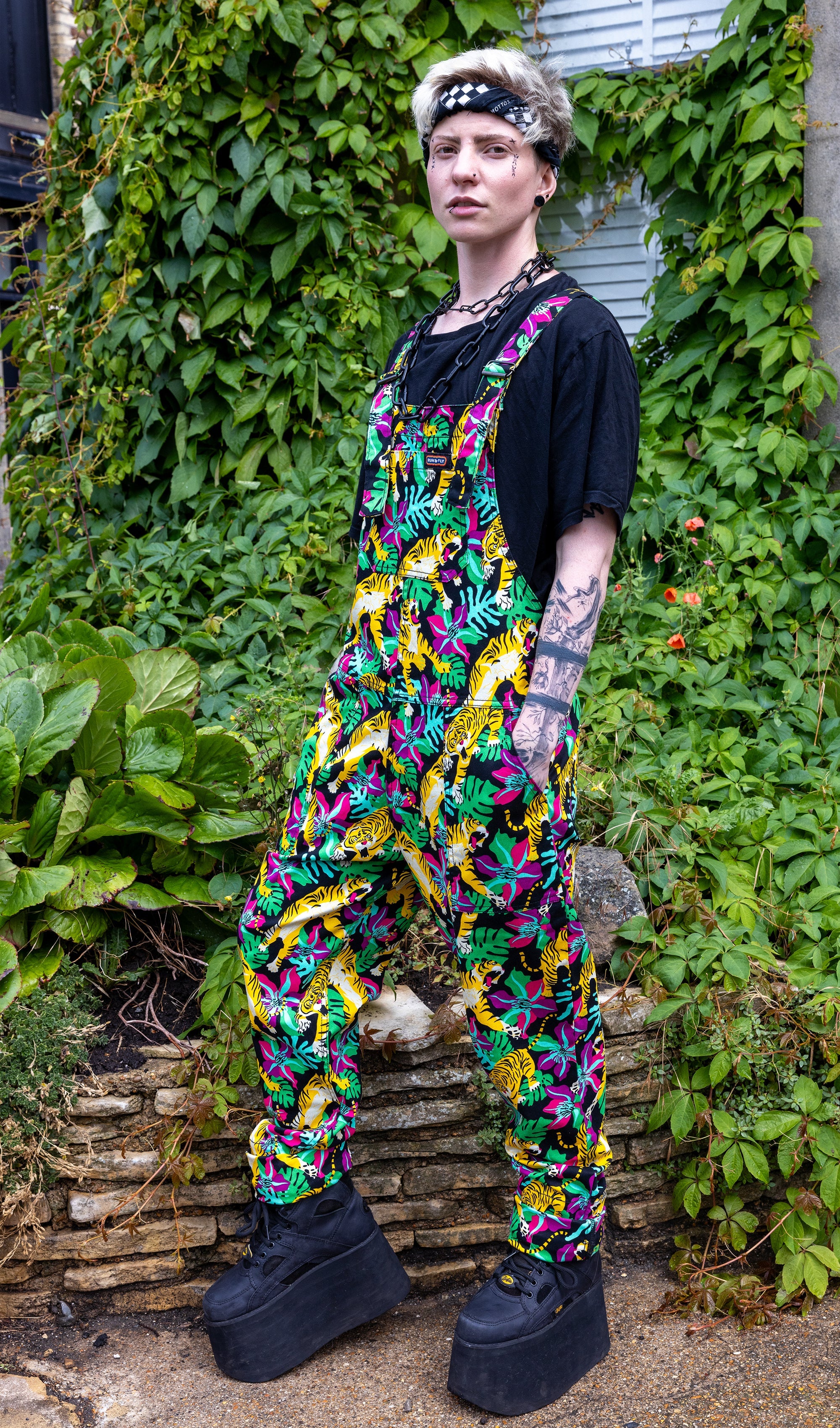 Black Tiger Lily Twill Dungarees - Run & Fly