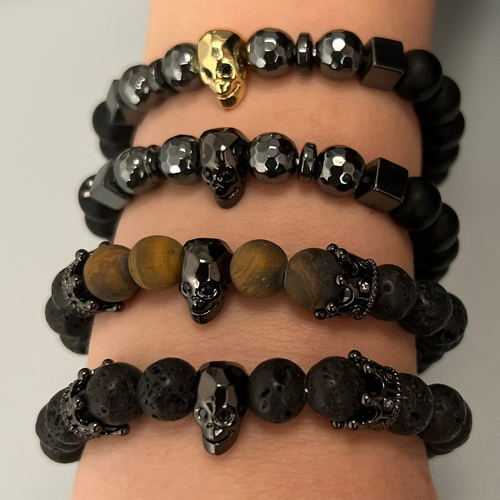 Metallic Black Finish Hematite Skull Bracelet