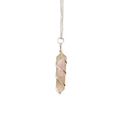 Rose Quartz Wire Wrapped Pencil Pendant