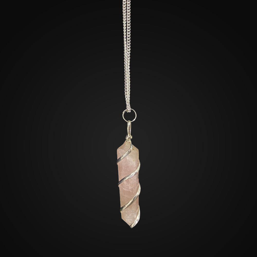 Rose Quartz Wire Wrapped Pencil Pendant