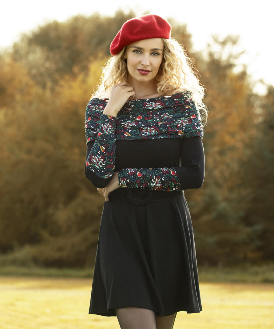 Festive Bardot Tunic (Black) - Joe Browns