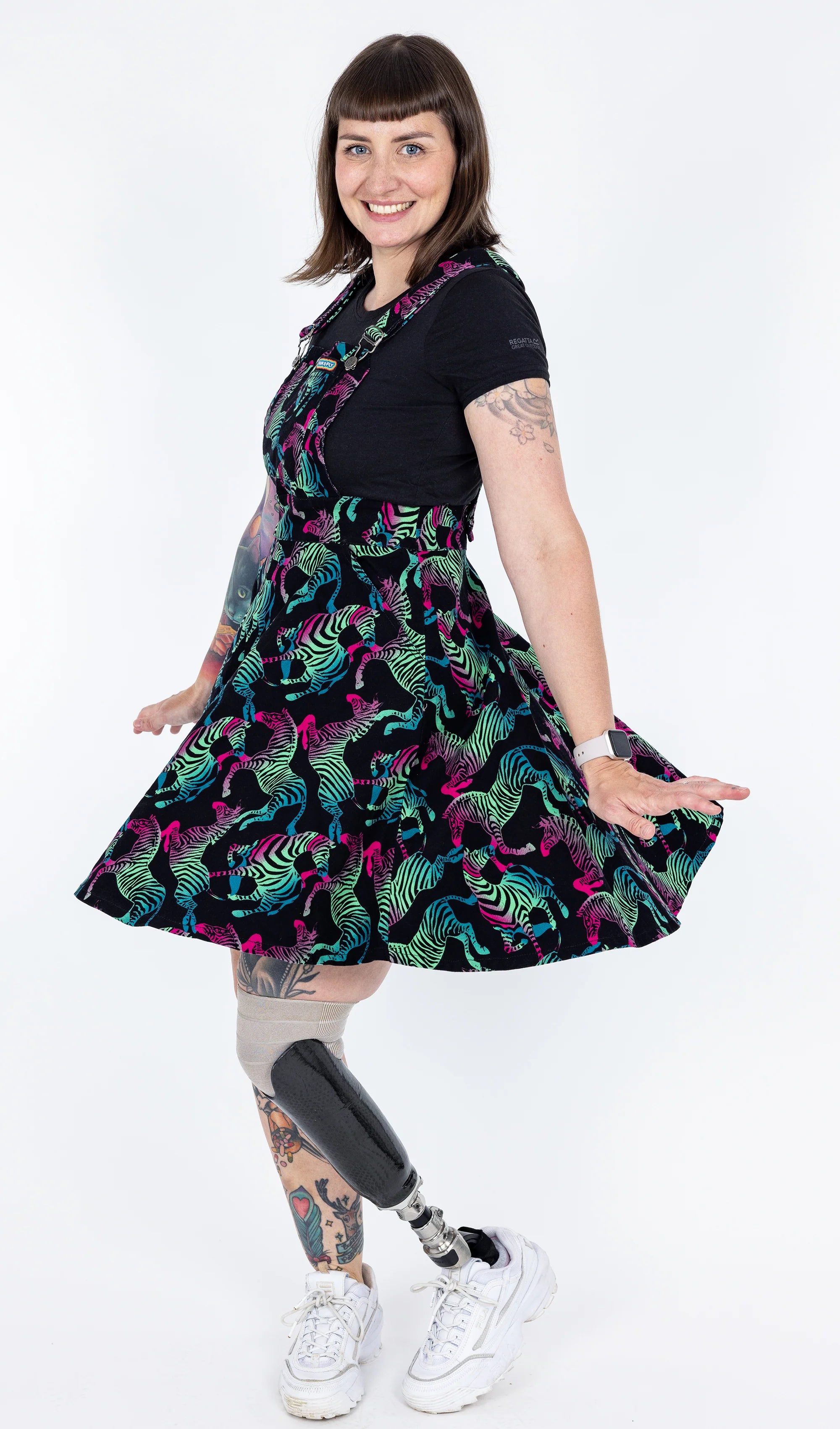 Rainbow Zebra Flared Pinafore Dress - Run & Fly