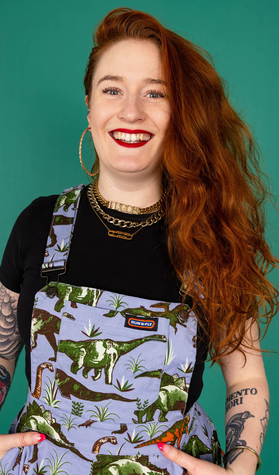 Blue Adventure Dinosaur Flared Pinafore Dress - Run & Fly