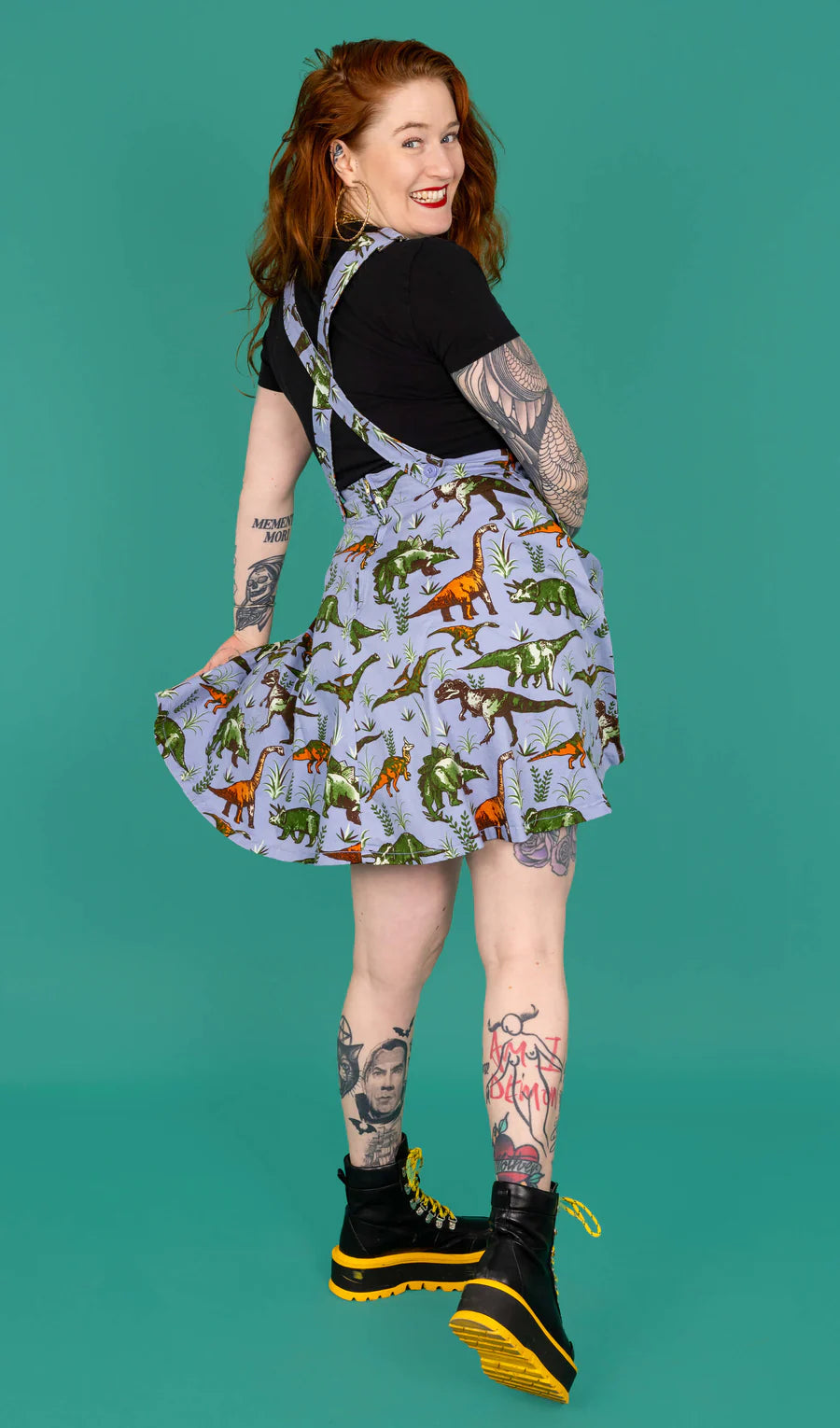 Blue Adventure Dinosaur Flared Pinafore Dress - Run & Fly