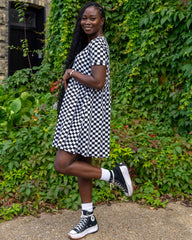 Black & White Checkerboard Oversized Smock Dress - Run & Fly