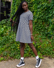 Black & White Checkerboard Oversized Smock Dress - Run & Fly