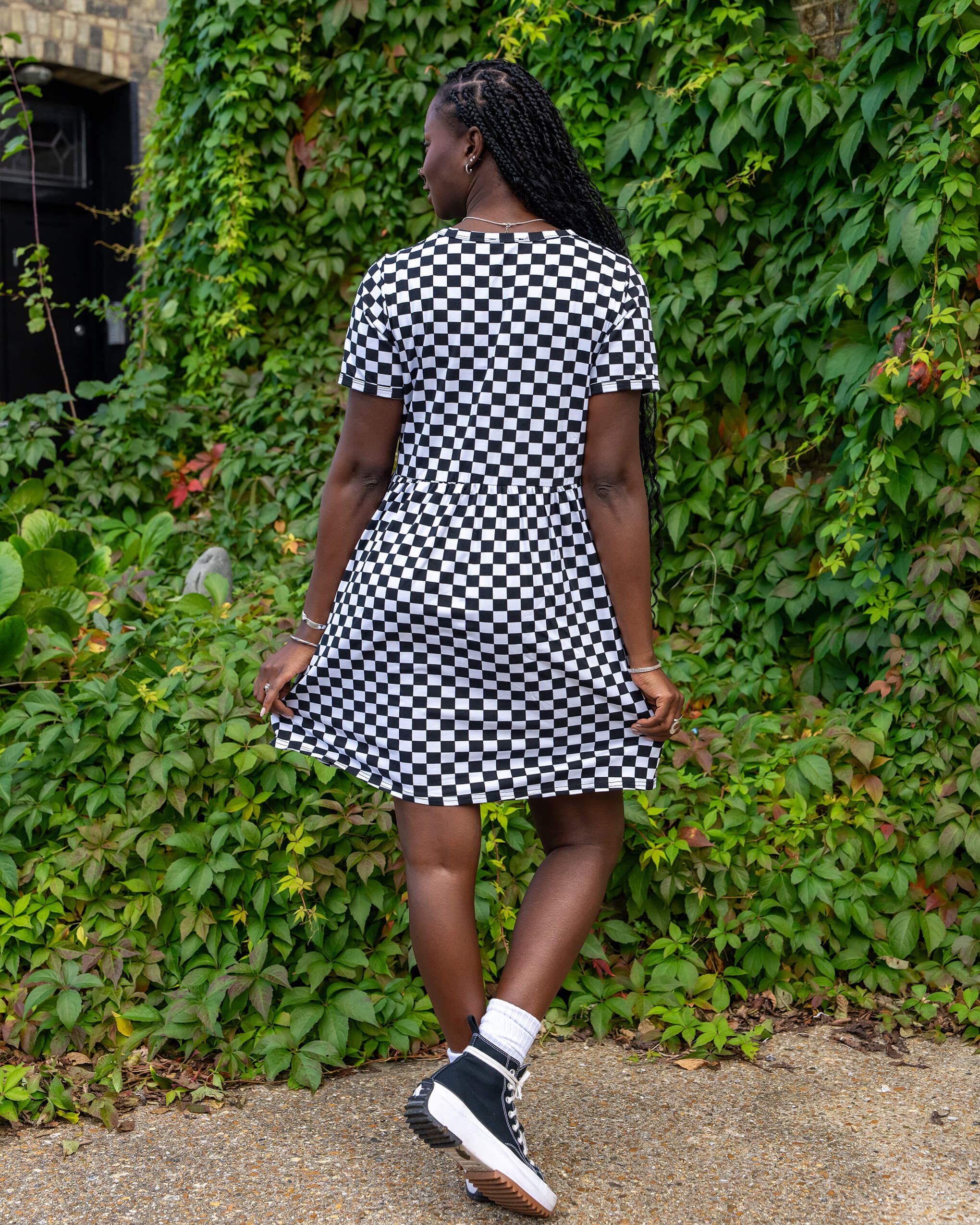 Black & White Checkerboard Oversized Smock Dress - Run & Fly