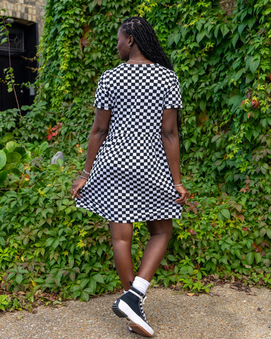 Black & White Checkerboard Oversized Smock Dress - Run & Fly