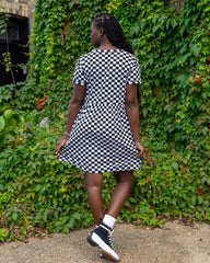 Black & White Checkerboard Oversized Smock Dress - Run & Fly