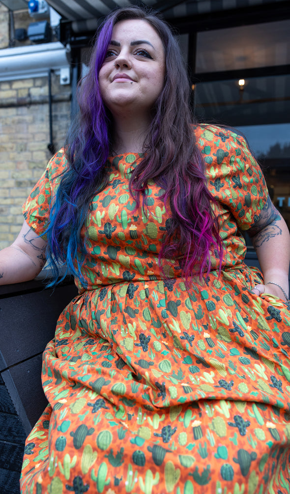 Orange Cactus Tea Dress - Run & Fly