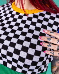 Colour Block Checkerboard Cropped Knitted Tank Top - Run & Fly