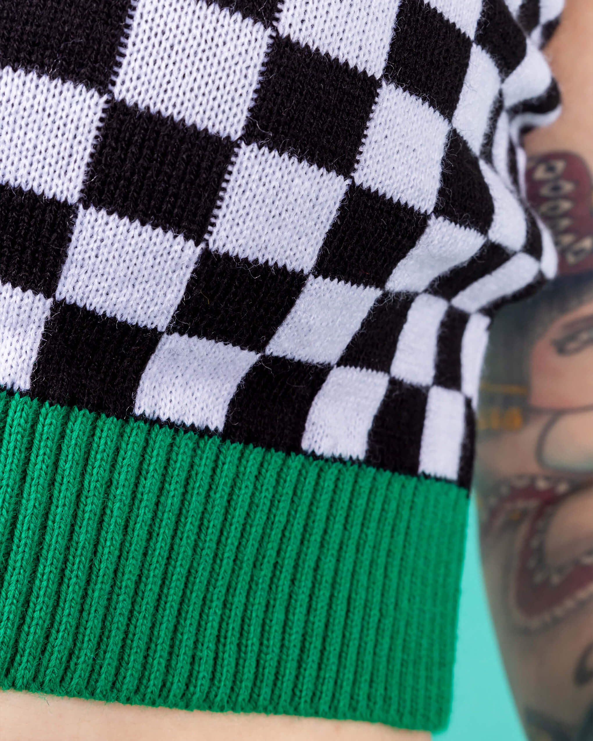 Colour Block Checkerboard Cropped Knitted Tank Top - Run & Fly