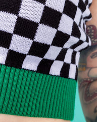 Colour Block Checkerboard Cropped Knitted Tank Top - Run & Fly