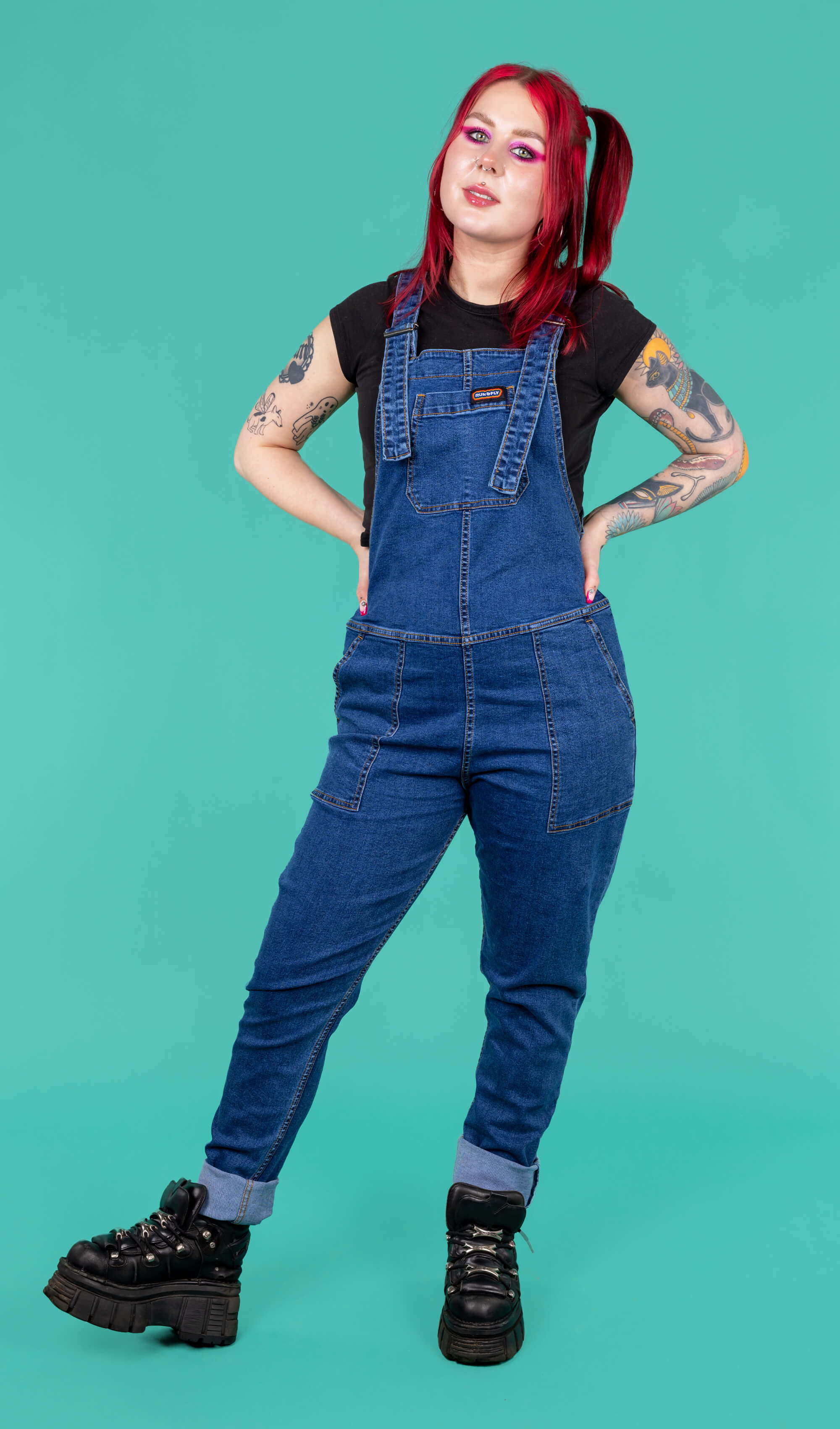 Blue Stone Wash Denim Dungarees - Run & Fly
